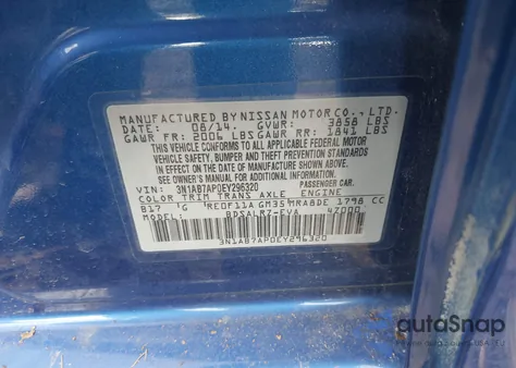 2014 Nissan Sentra Sr z USA, uszkodzony, nr VIN 3N1AB7AP0EY296320